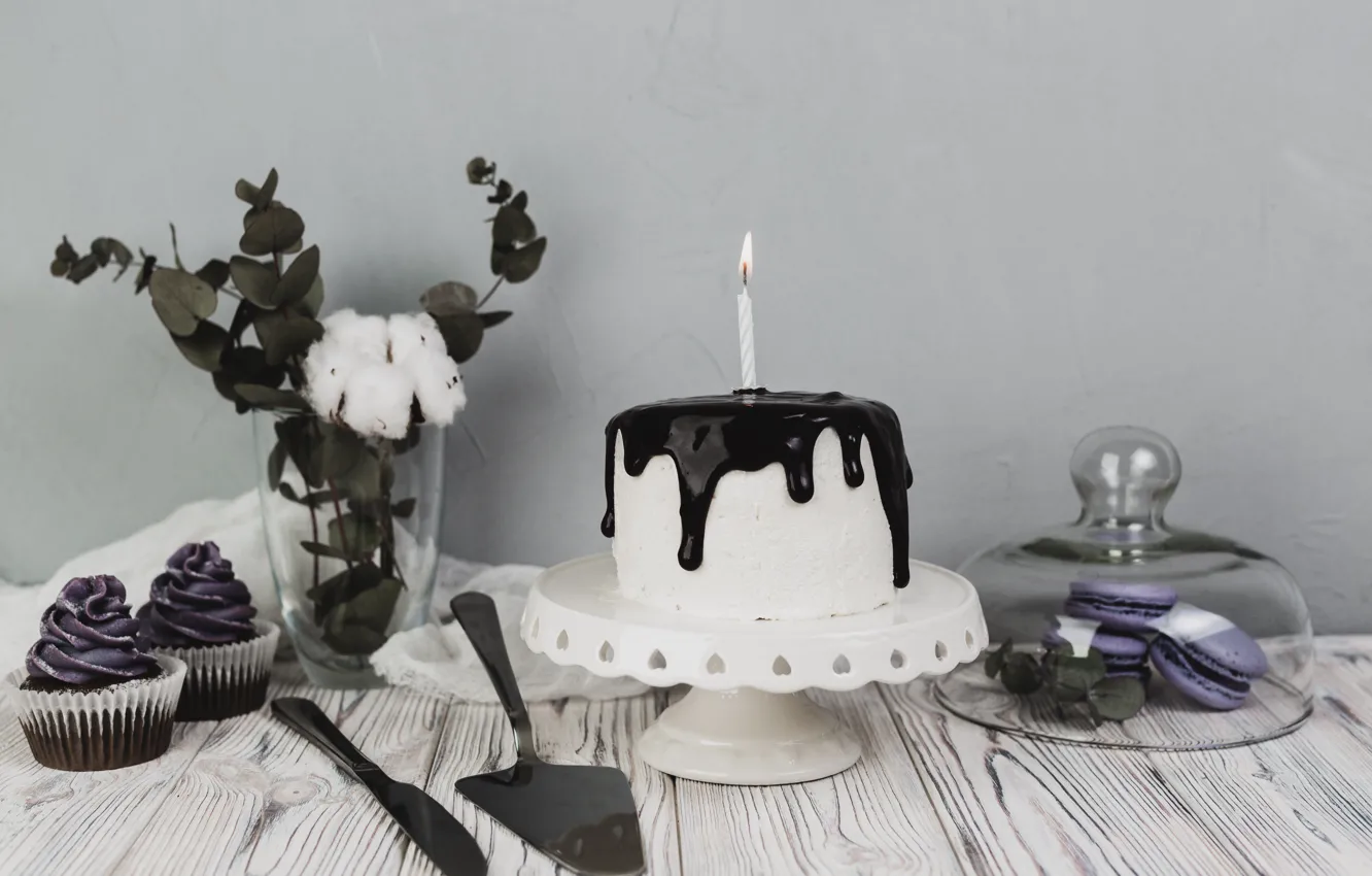 Photo wallpaper birthday, candles, cake, Holiday, cupcakes, pasta