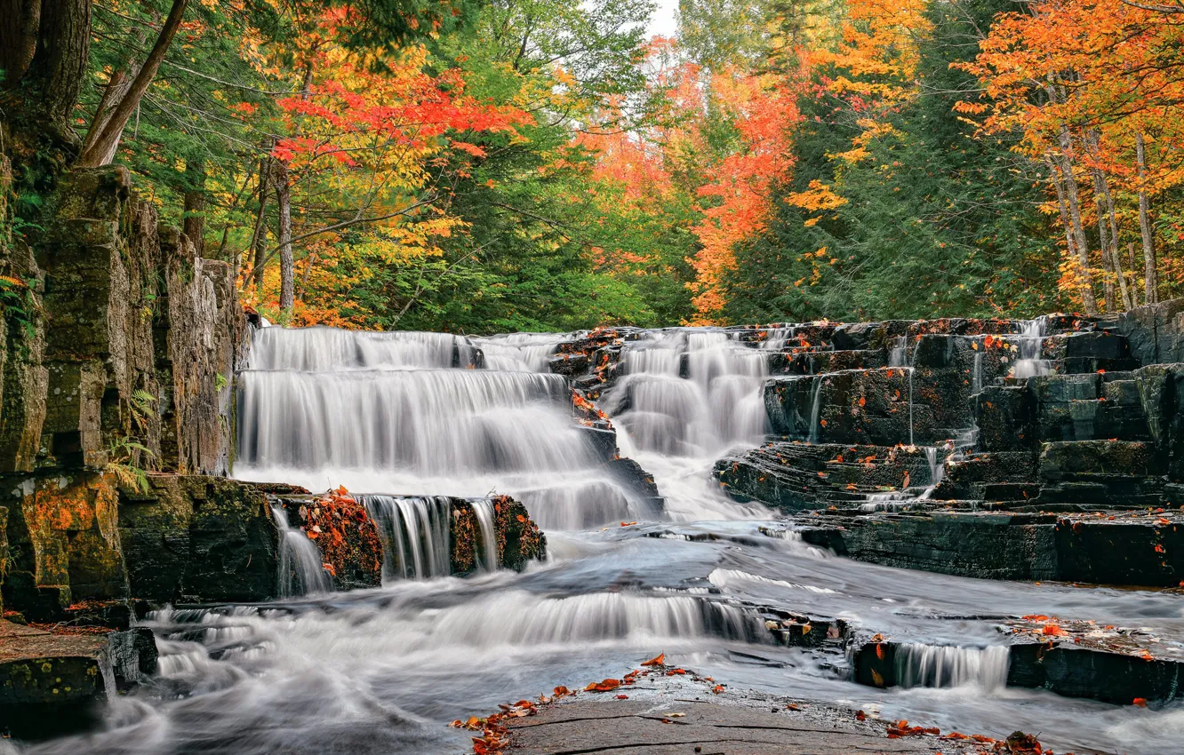 Wallpaper Quartzite Waterfalls, Slate River, Michigan, Quartzite Falls