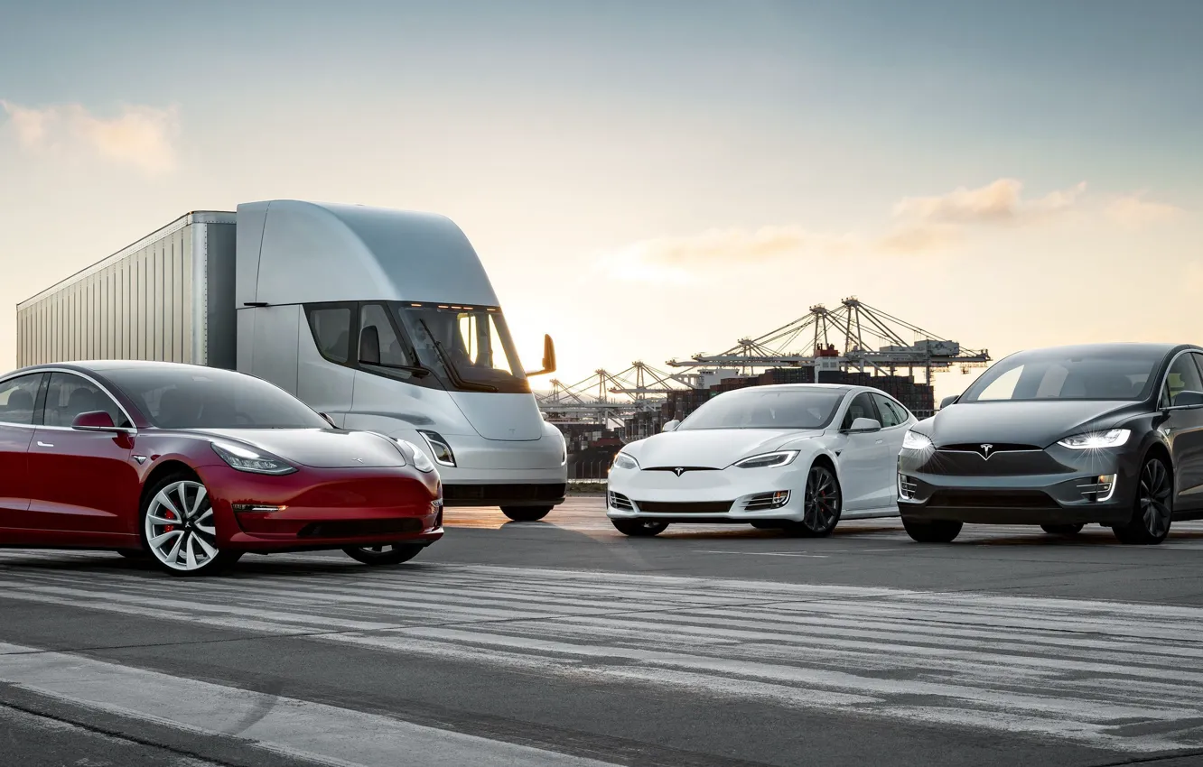 Photo wallpaper Tesla, Model S, Model X, Model 3, Electric Car, Semi, Tesla Family