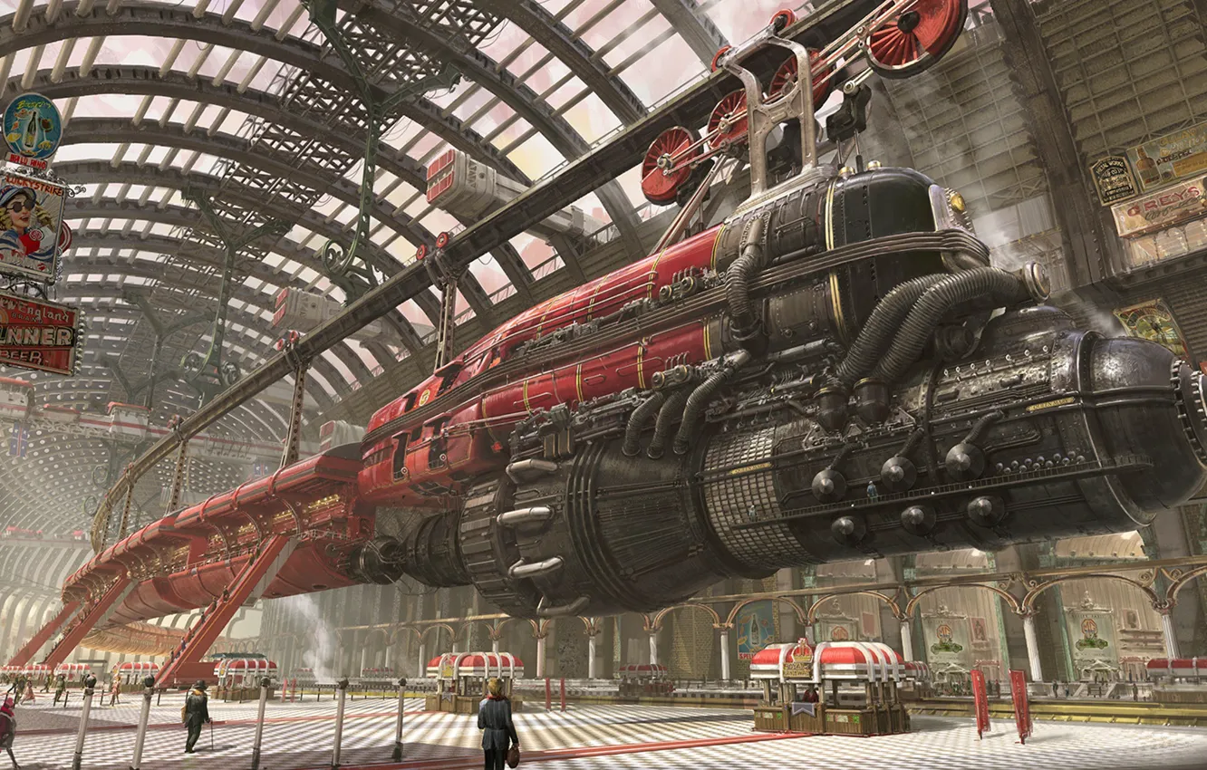 Photo wallpaper people, hangar, vehicle