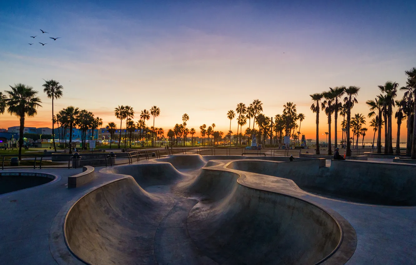 Photo wallpaper CA, USA, Los Angeles, sunset, Los Angeles, California, venice beach, Venice Beach