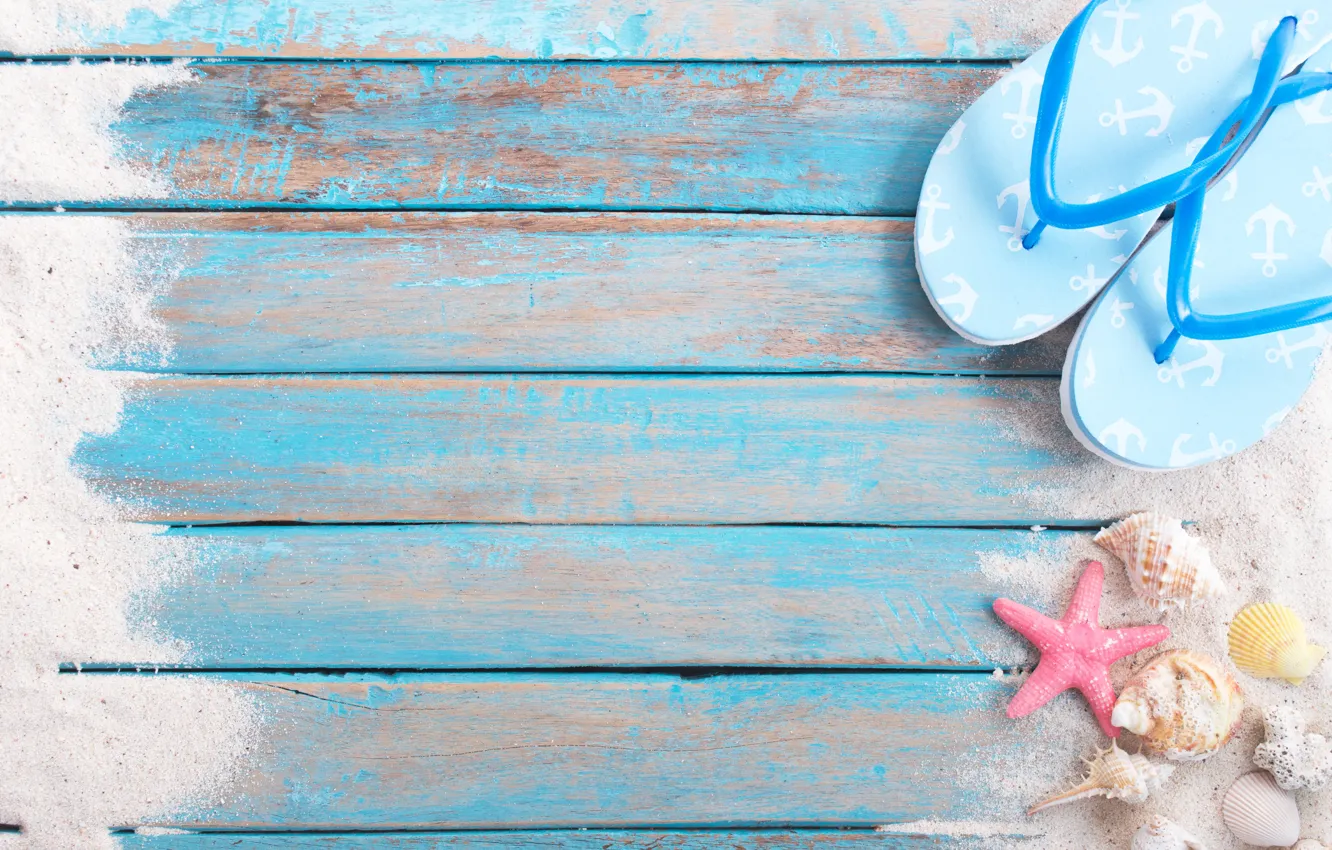 Photo wallpaper sand, beach, stars, shell, summer, beach, wood, sand