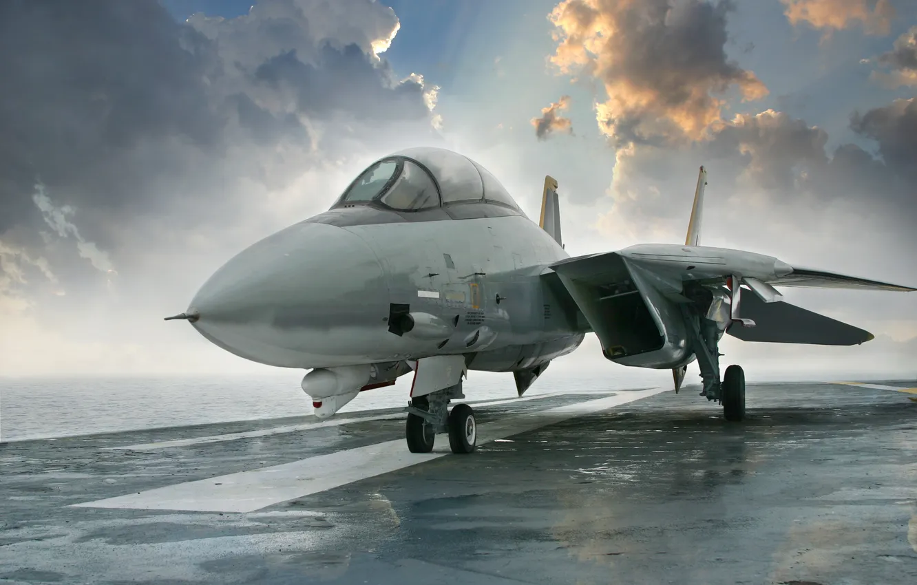 Photo wallpaper aircraft carrier, fighter jet, f 14
