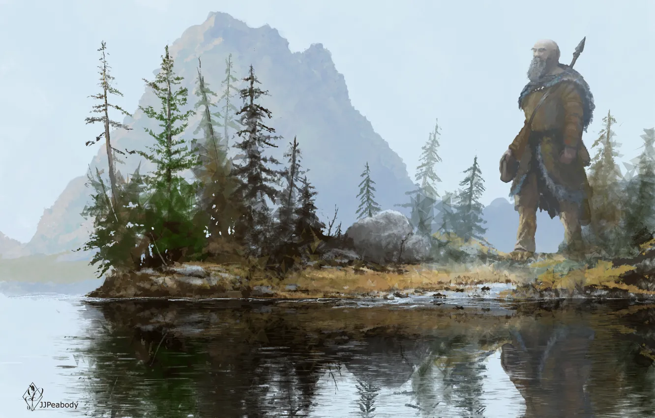 Photo wallpaper water, trees, landscape, reflection, art, giant, spear