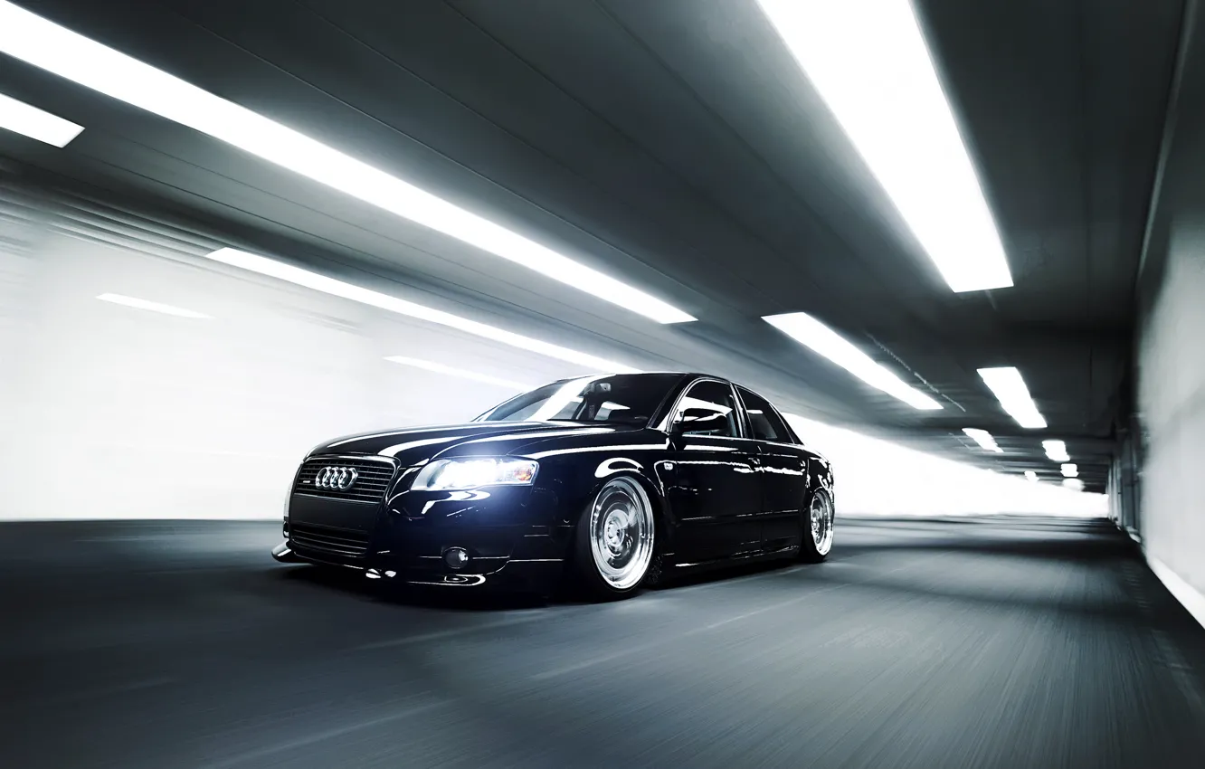 Photo wallpaper Audi, Audi, speed, black, the tunnel, black, front