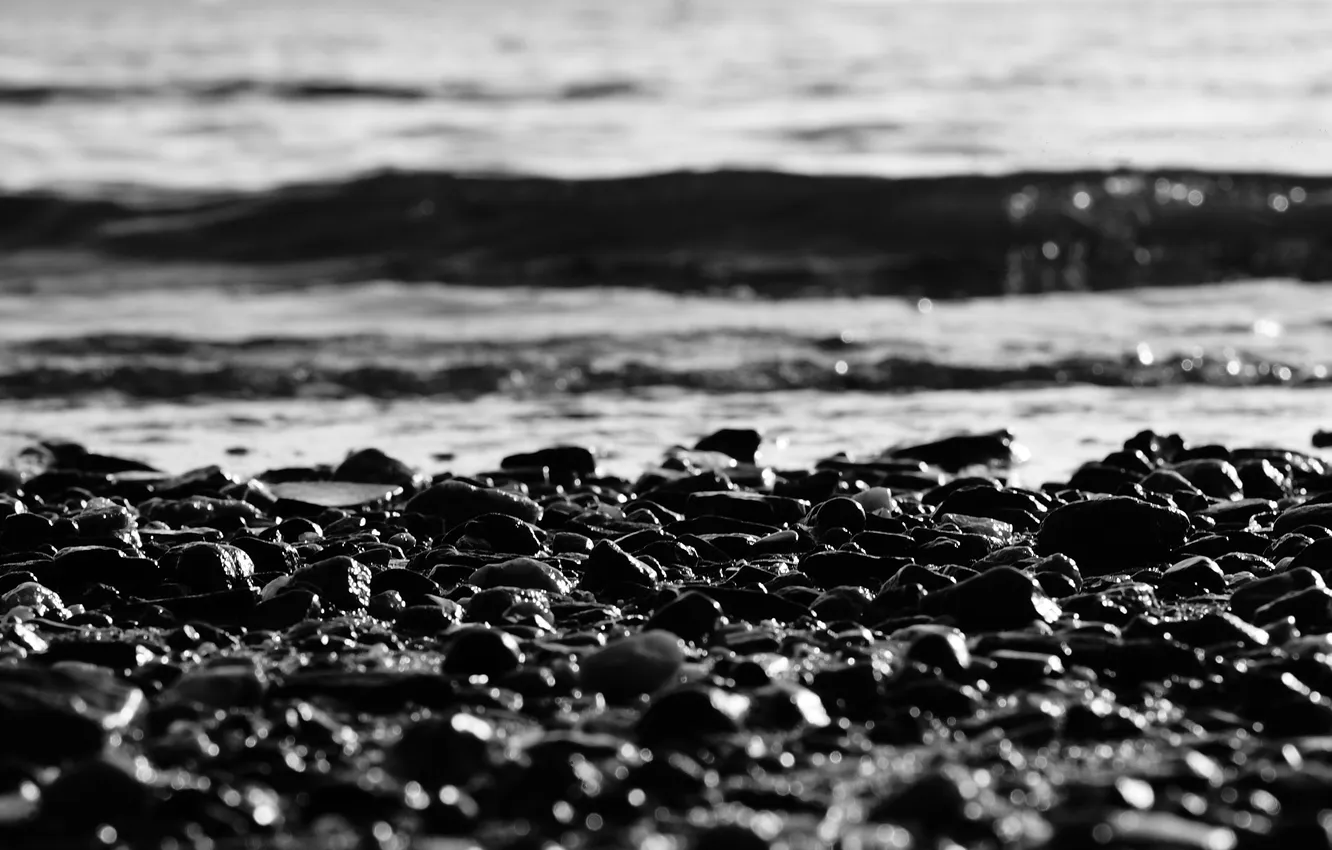 Photo wallpaper sea, water, the sun, macro, rays, landscape, nature, stones