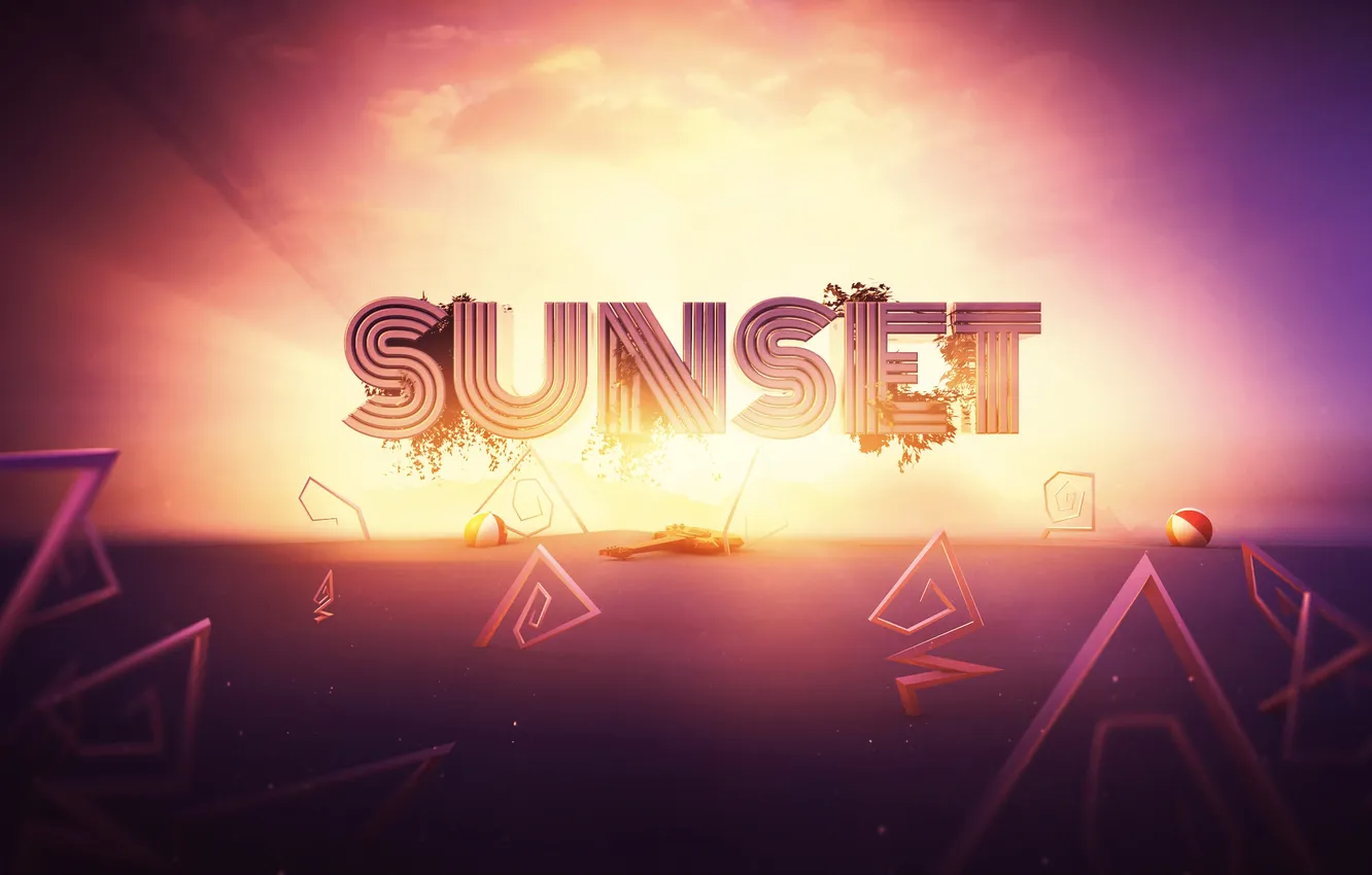 Photo wallpaper line, guitar, sunset, render, digital art, links