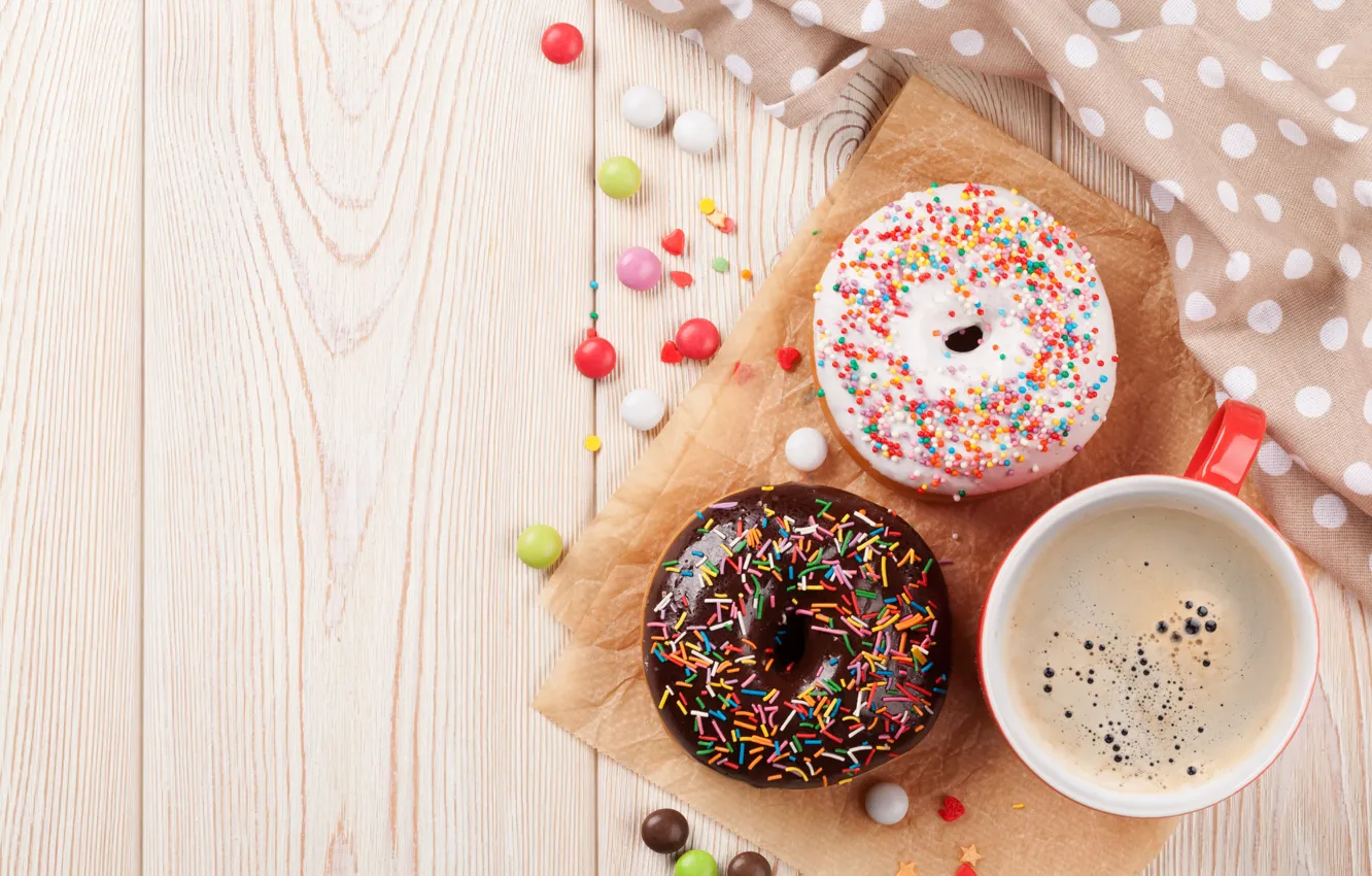 Photo wallpaper coffee, food, donuts, cakes, glaze