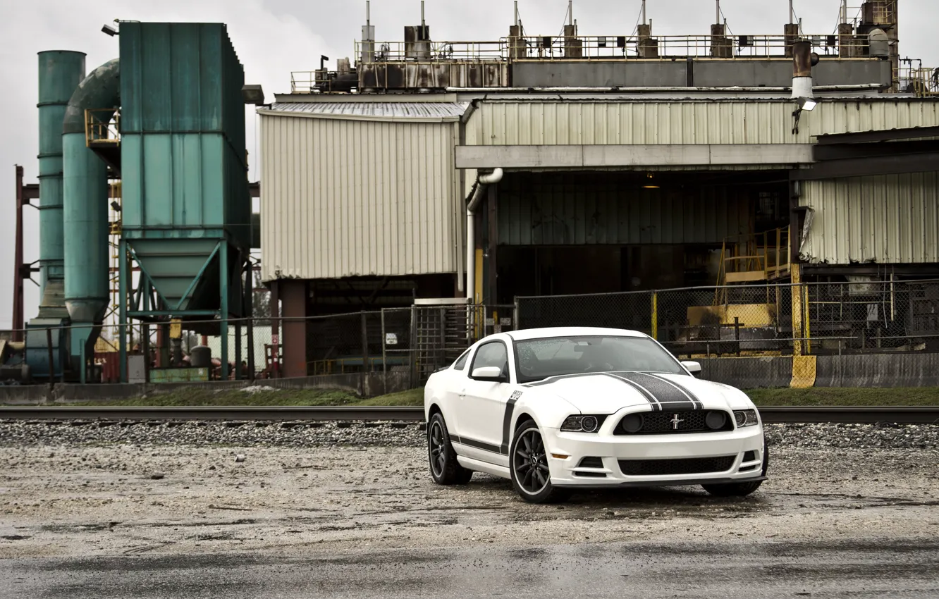 Photo wallpaper white, plant, mustang, the fence, white, ford, Ford Mustang, boss 302