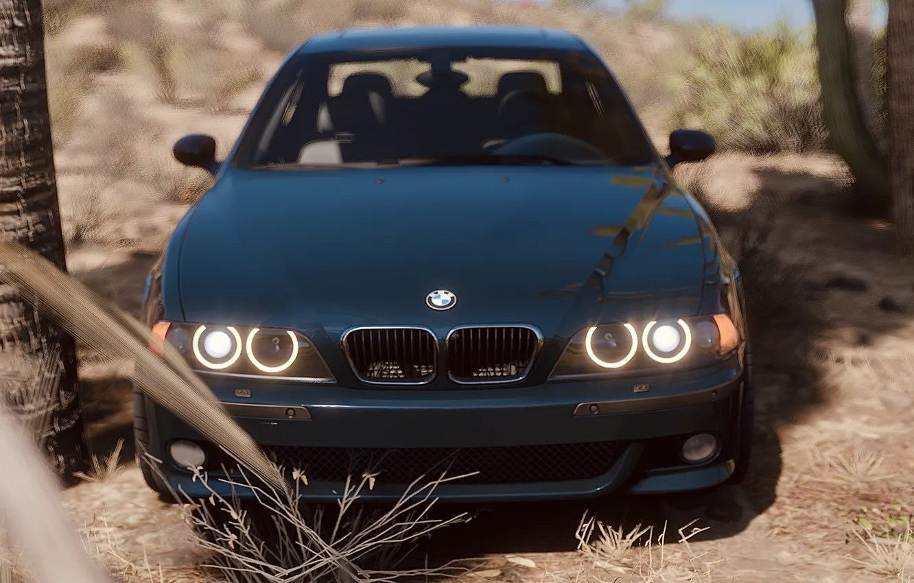 Photo wallpaper HDR, BMW, Lights, Game, e39, Trees, Desert, Plants