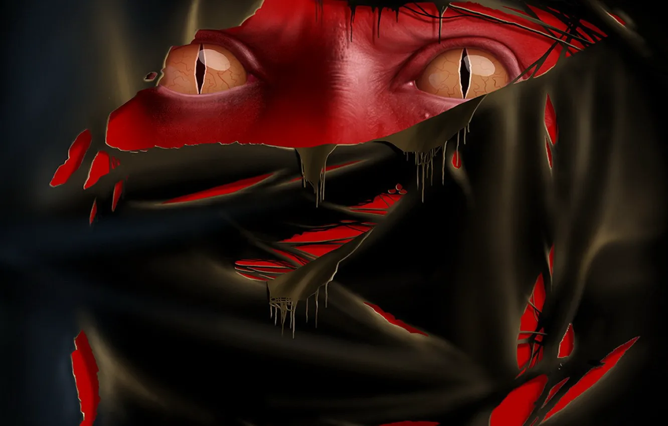 Photo wallpaper eyes, red, fabric