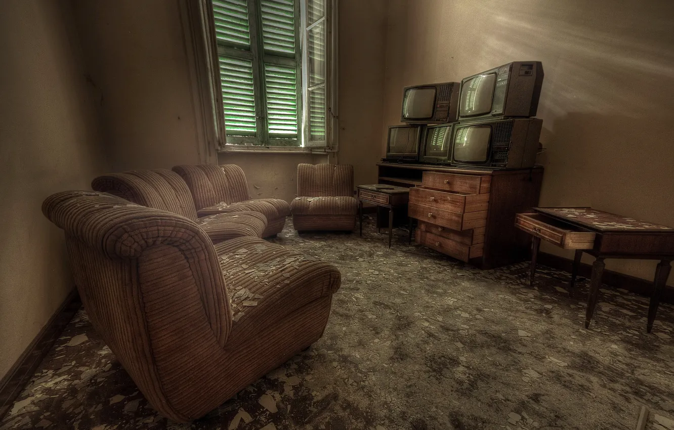 Photo wallpaper room, TV, window