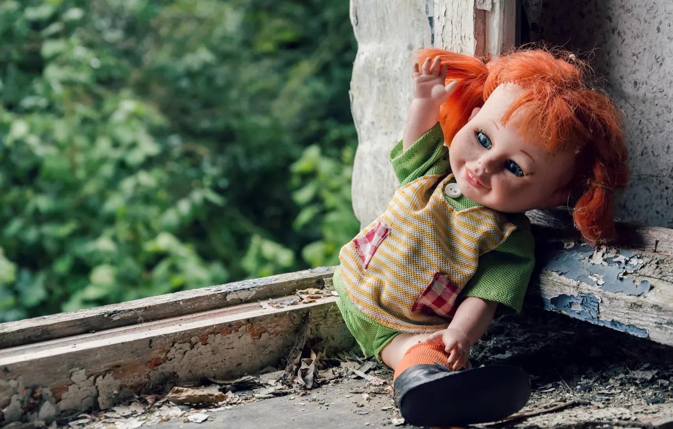 Photo wallpaper doll, window, naturalism