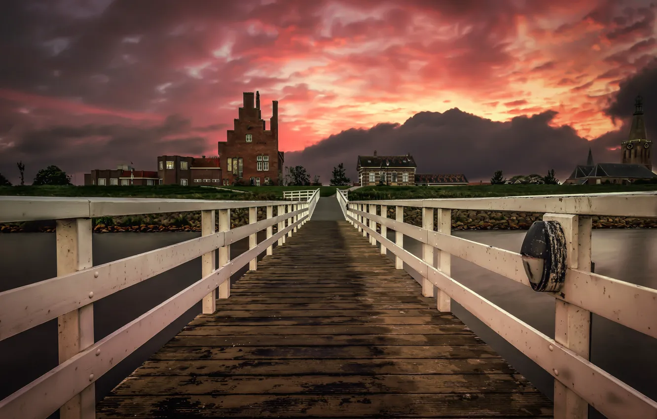 Photo wallpaper Netherlands, North Holland, Medemblik, Magenta Sunset