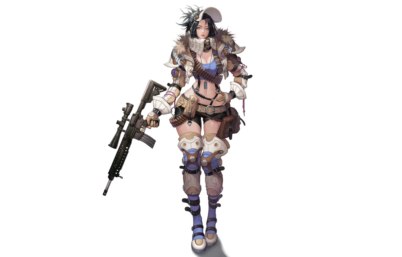 Photo wallpaper girl, gun, fantasy, weapon, style, art, background, figure