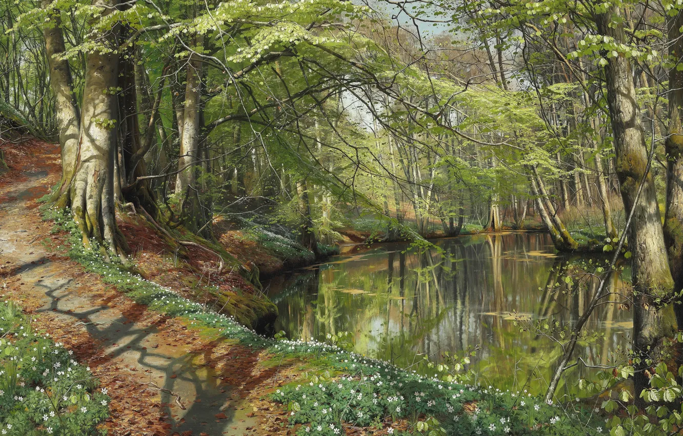 Photo wallpaper 1896, Danish painter, Peter Merk Of Menstad, Peder Mørk Mønsted, Danish realist painter, Spring day …