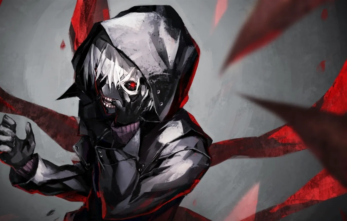 Photo wallpaper mask, Art, white hair, red eye, Ken Kanek, Tokyo ghoul, The Kaneko Ken, Tokyo ghoul