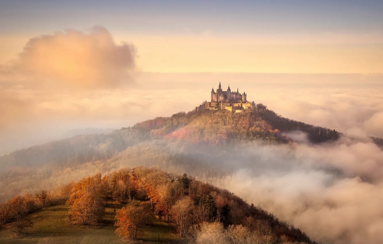 Photo wallpaper nature, fog, castle