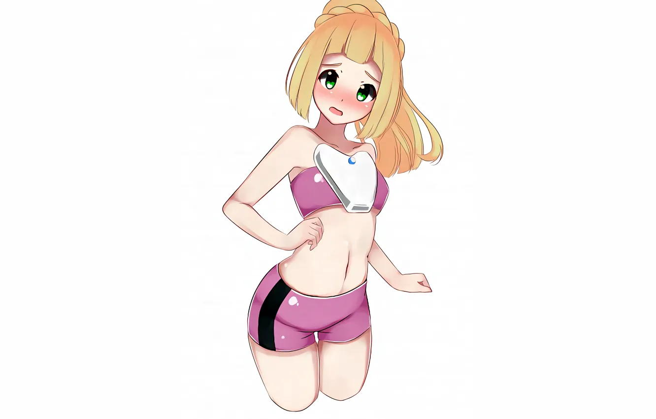 Photo wallpaper girl, sexy, shorts, blouse, green eyes, long hair, anime, beautiful