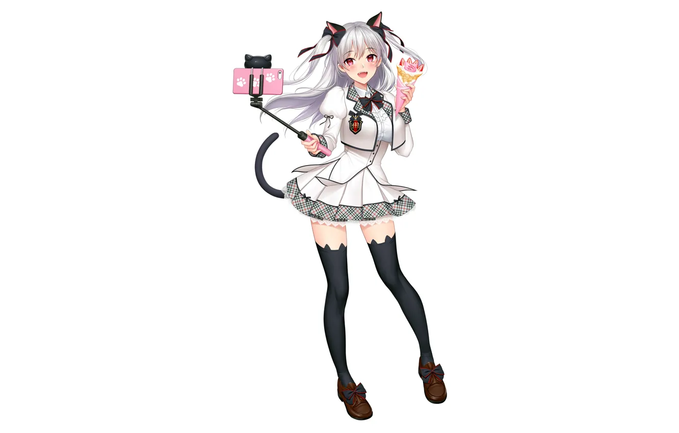 Photo wallpaper girl, sexy, school uniform, thighhighs, long hair, animal ears, anime, beautiful