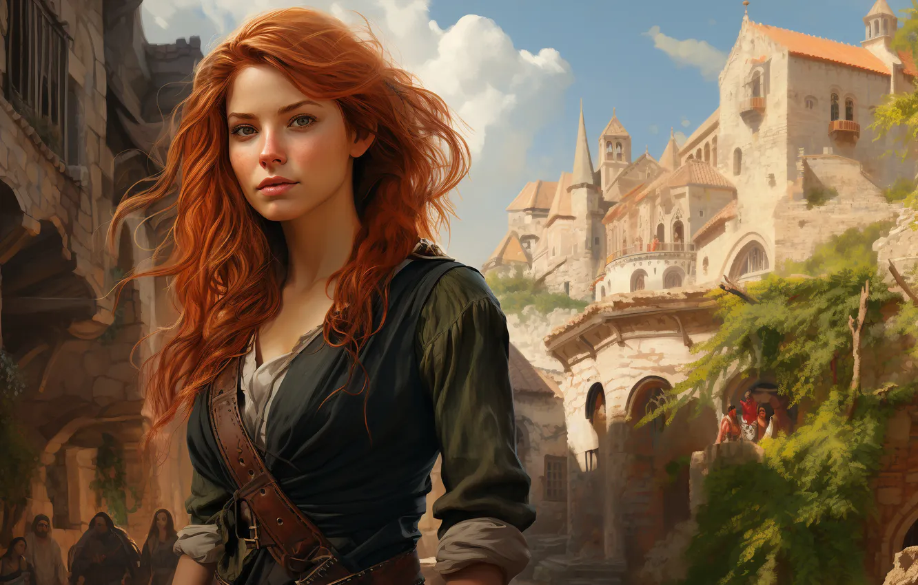 Photo wallpaper girl, art, redhead, AI Art