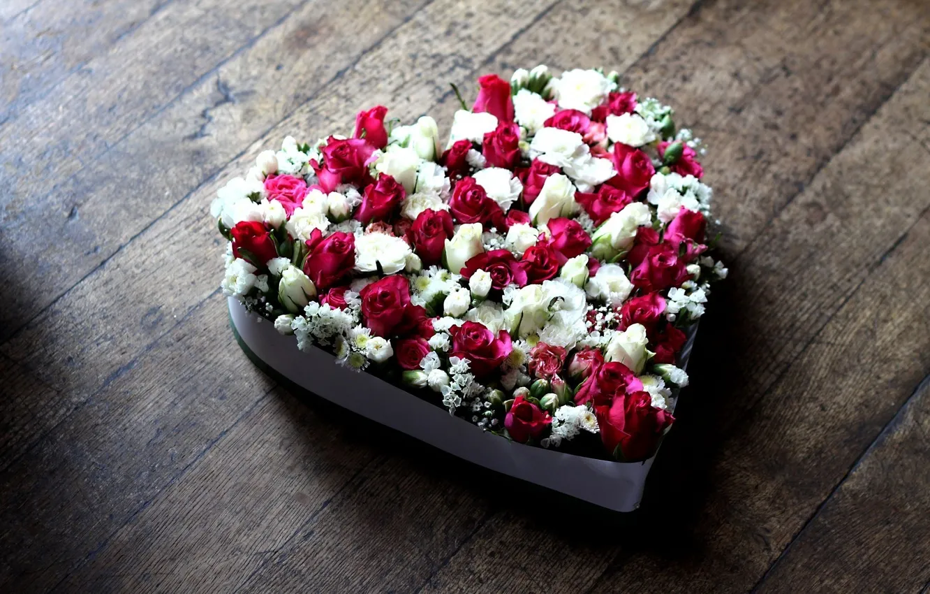 Photo wallpaper flowers, heart, roses