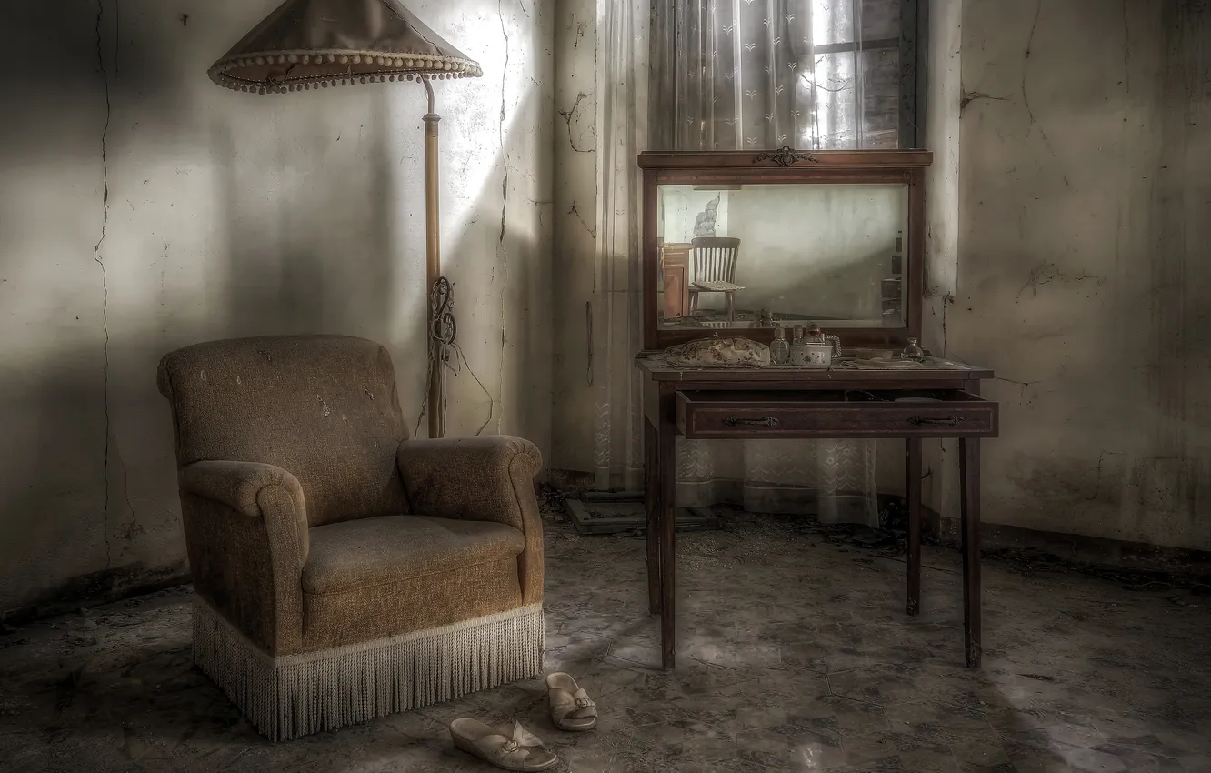 Photo wallpaper lamp, chair, mirror