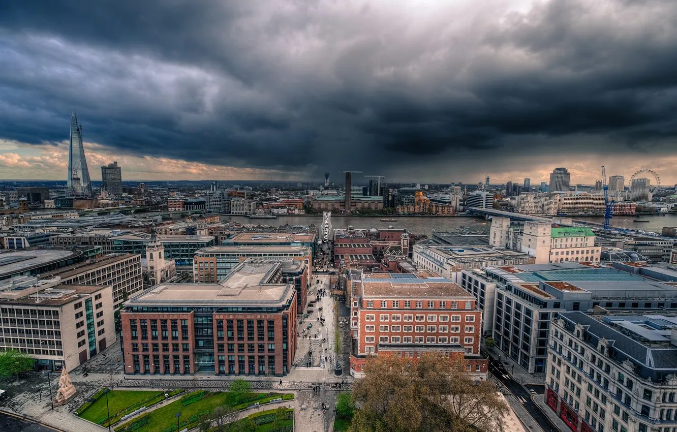 Photo wallpaper England, London, storm, clouds, London, England, Thames River