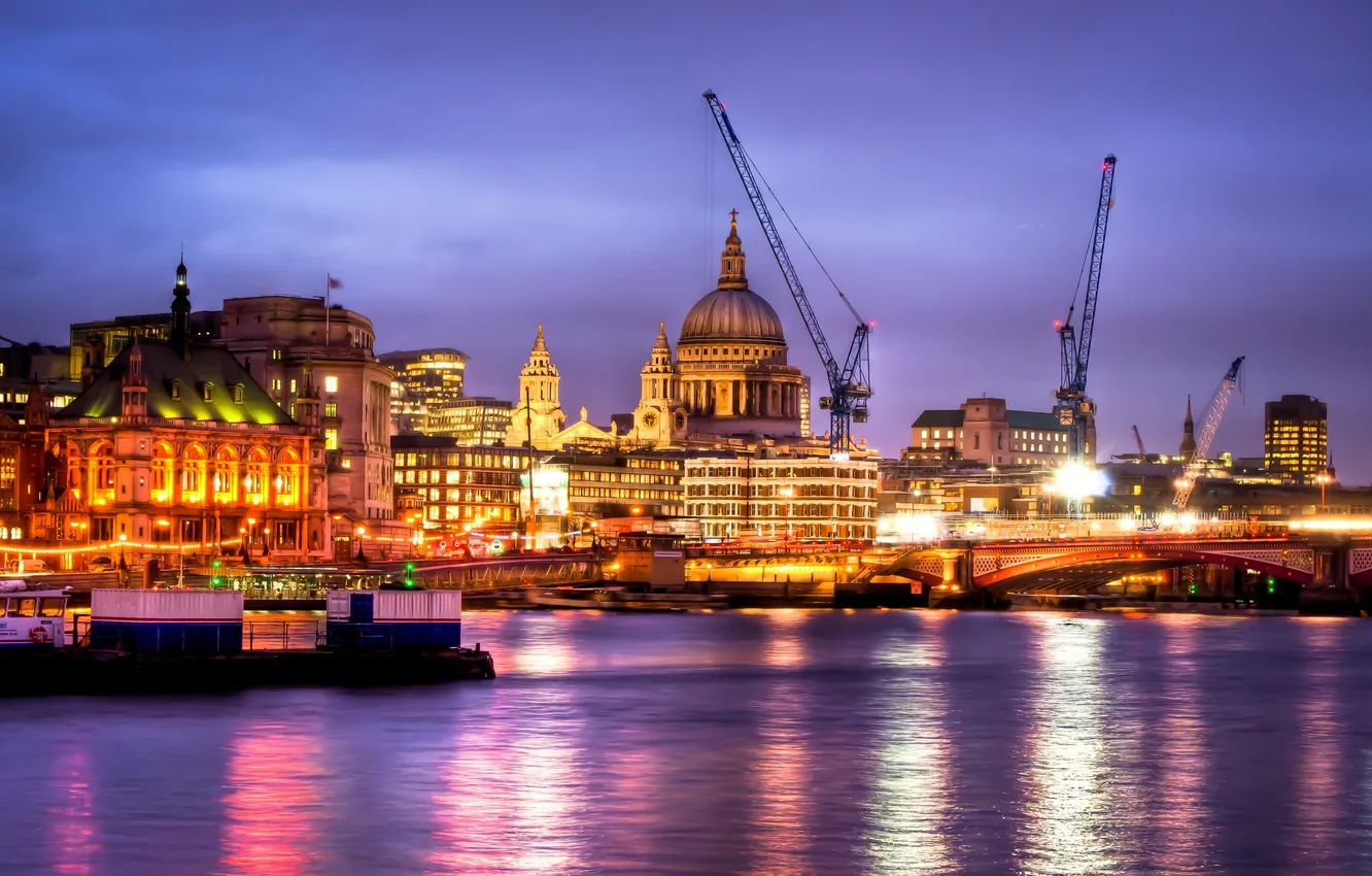 Photo wallpaper night, England, London, night, London, England, Thames, st pauls cathedral
