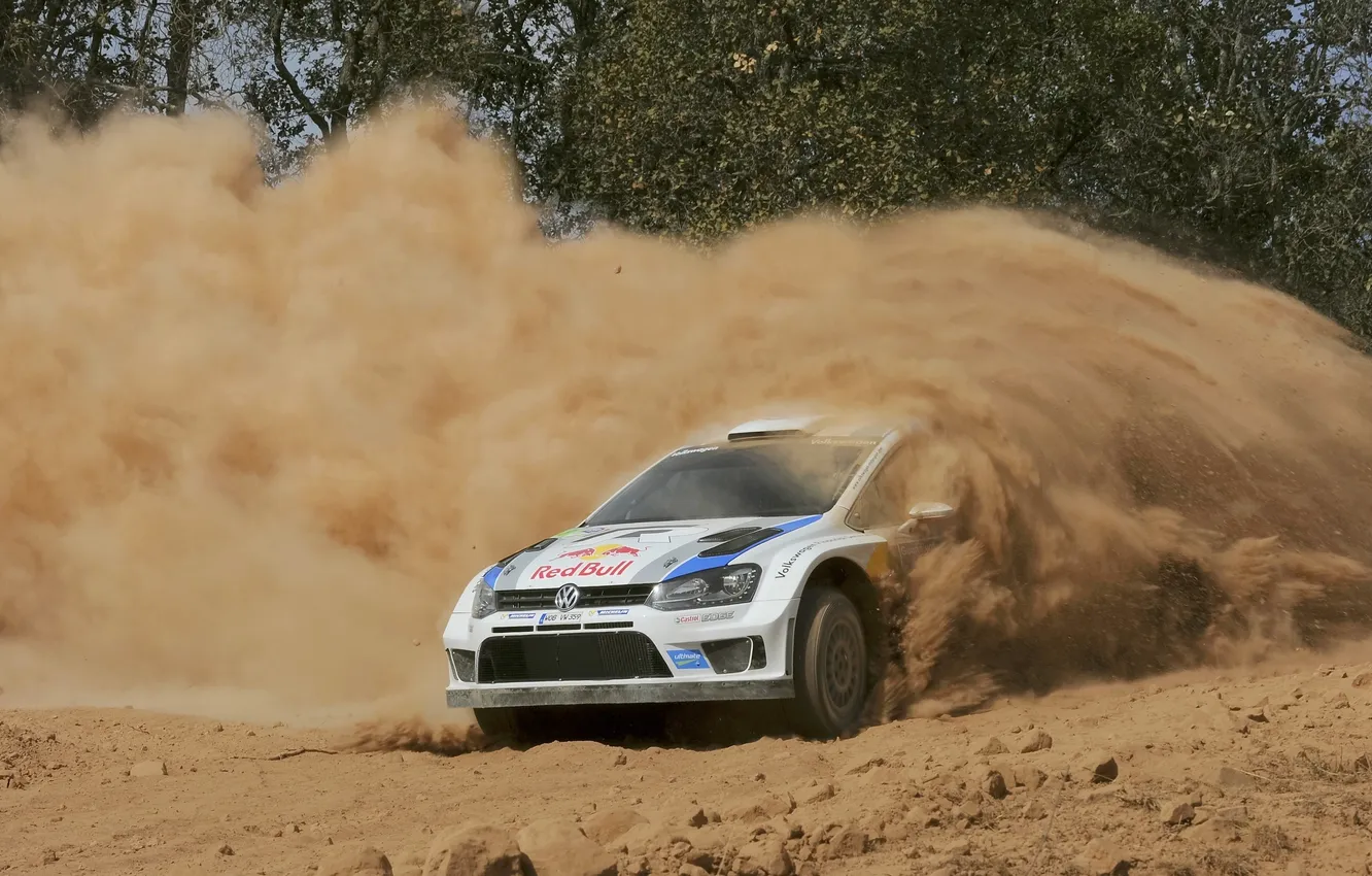 Photo wallpaper dust, turn, Volkswagen, Skid, WRC, the front, Rally, Rally