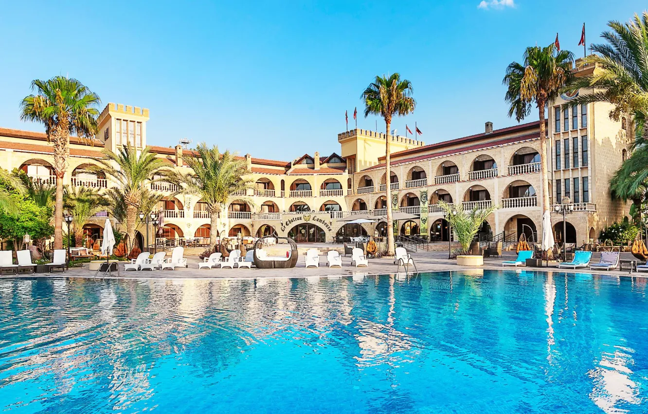 Photo wallpaper palm trees, pool, the hotel, Cyprus, Lapithos, The Chateau Lambousa