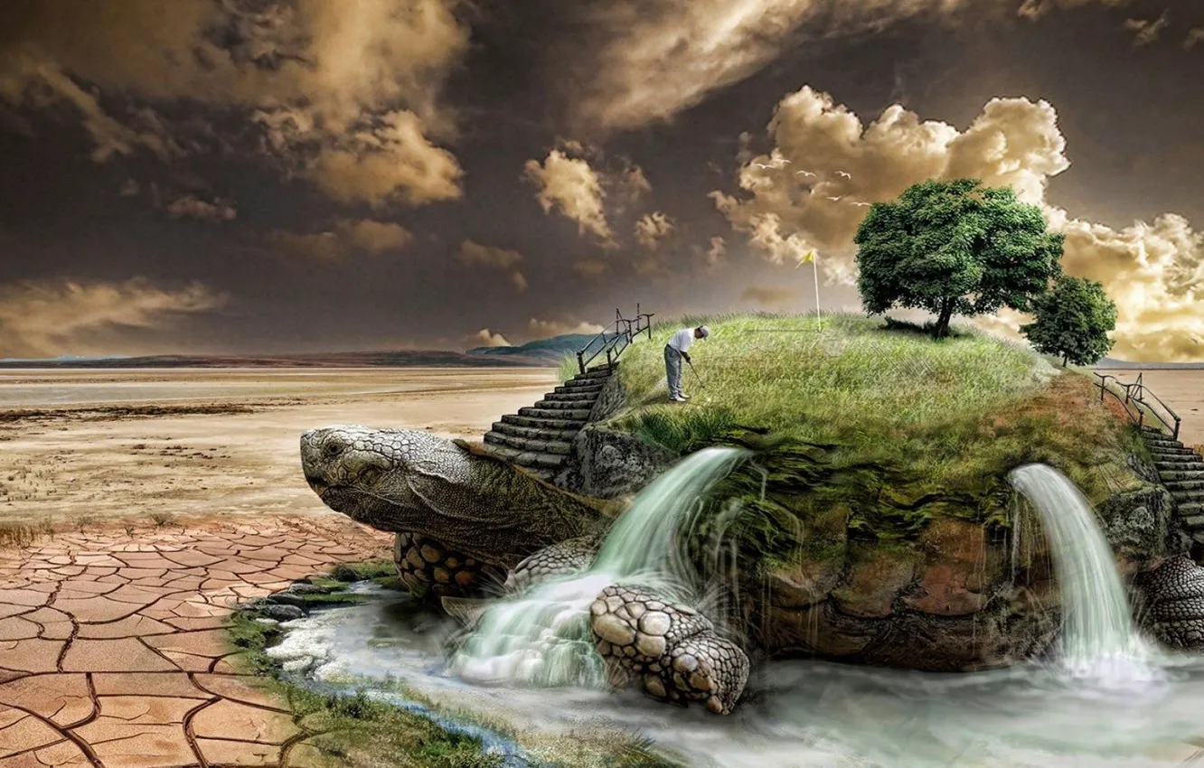 Photo wallpaper the world, turtle, Golf