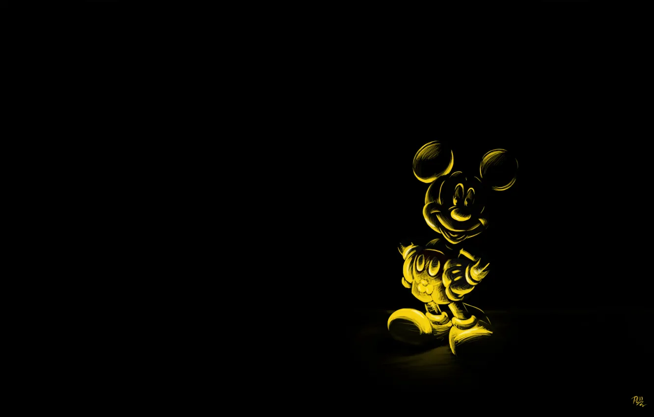 Photo wallpaper cartoon, mouse, black background, character, Mickey mouse, mickey mouse