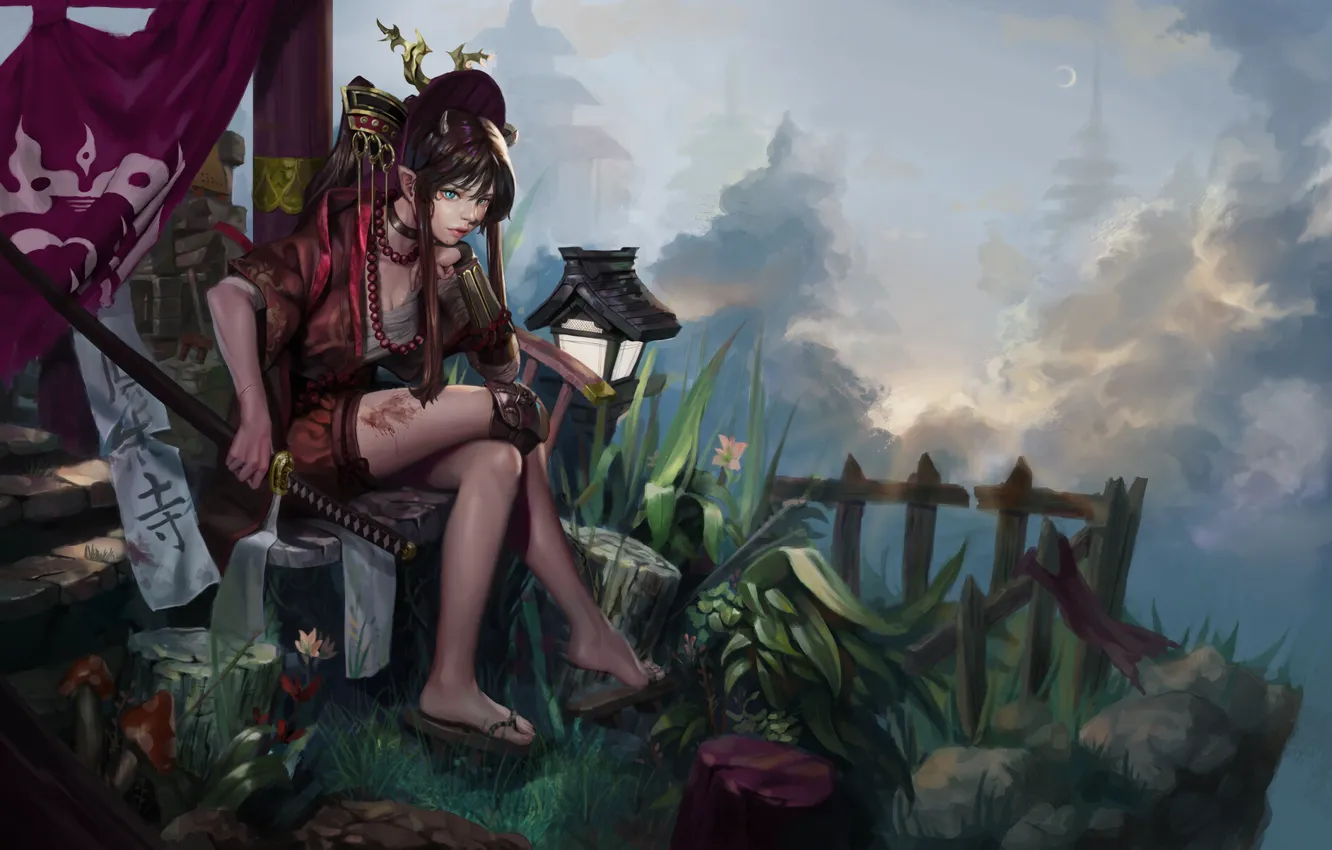 Photo wallpaper girl, style, sword, katana, art, girl, sword, style