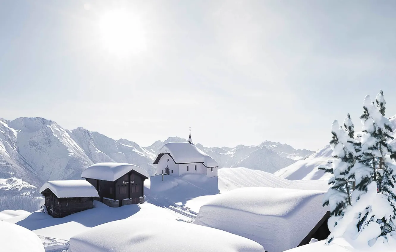 Photo wallpaper snow, mountains, Alps, the village