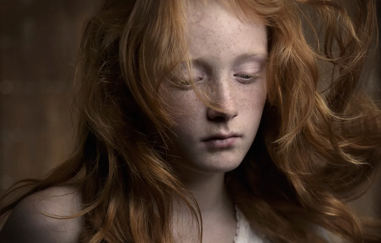Photo wallpaper girl, freckles, redhead, Jamie