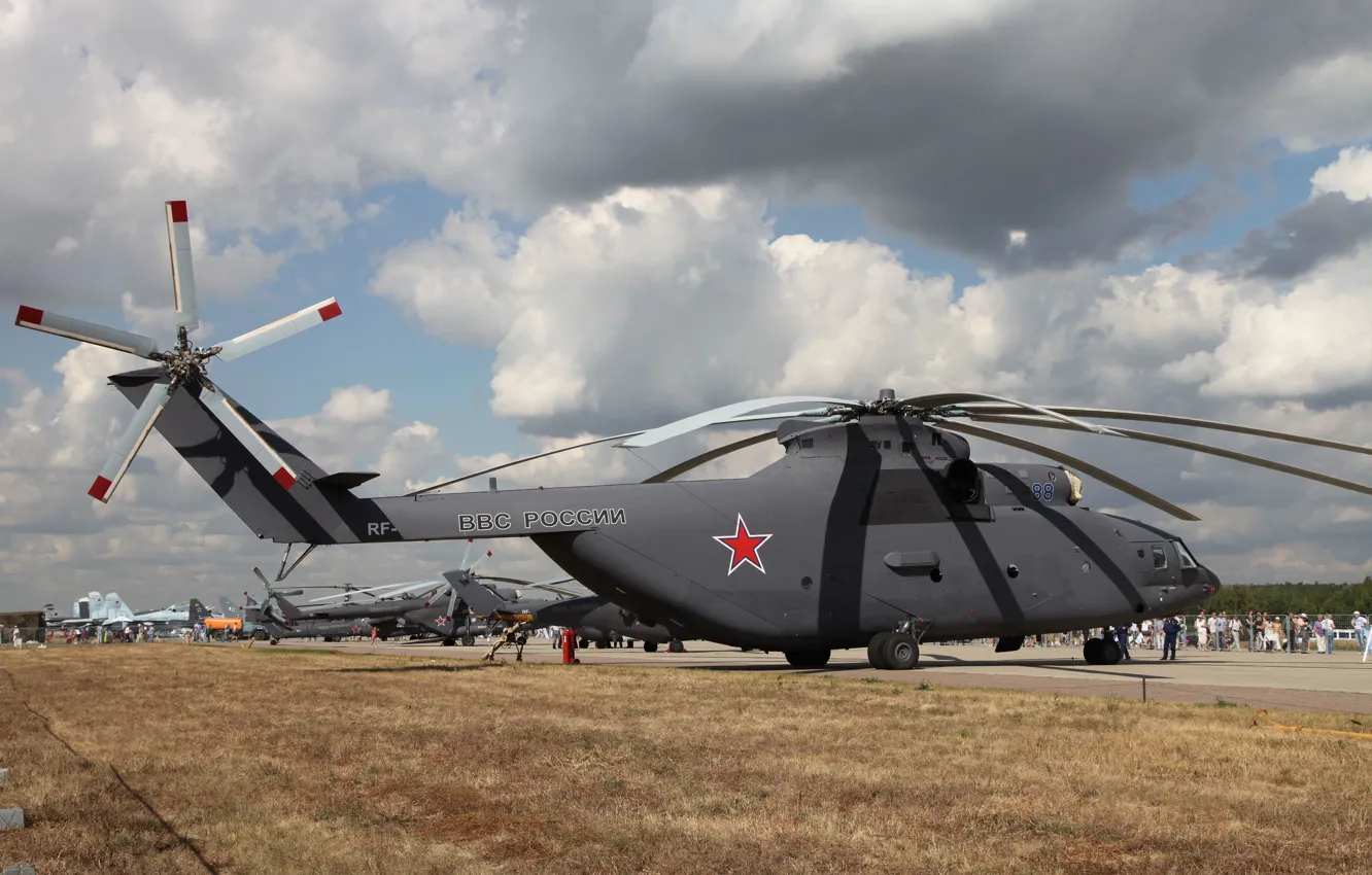 Photo wallpaper exhibition, helicopter, the airfield, aircraft, helicopter, multipurpose, Mi-26, transport