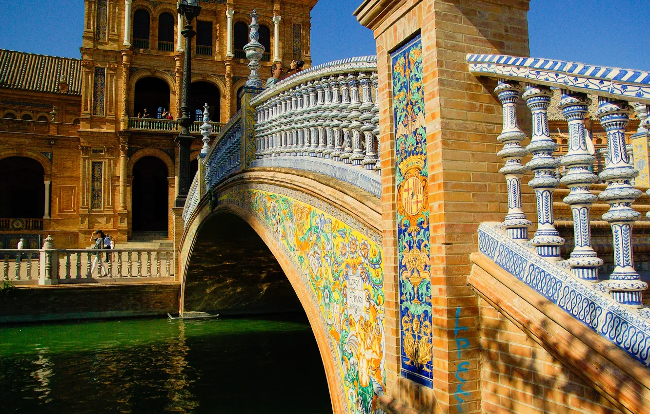 Photo wallpaper bridge, Spain, Seville, water channel