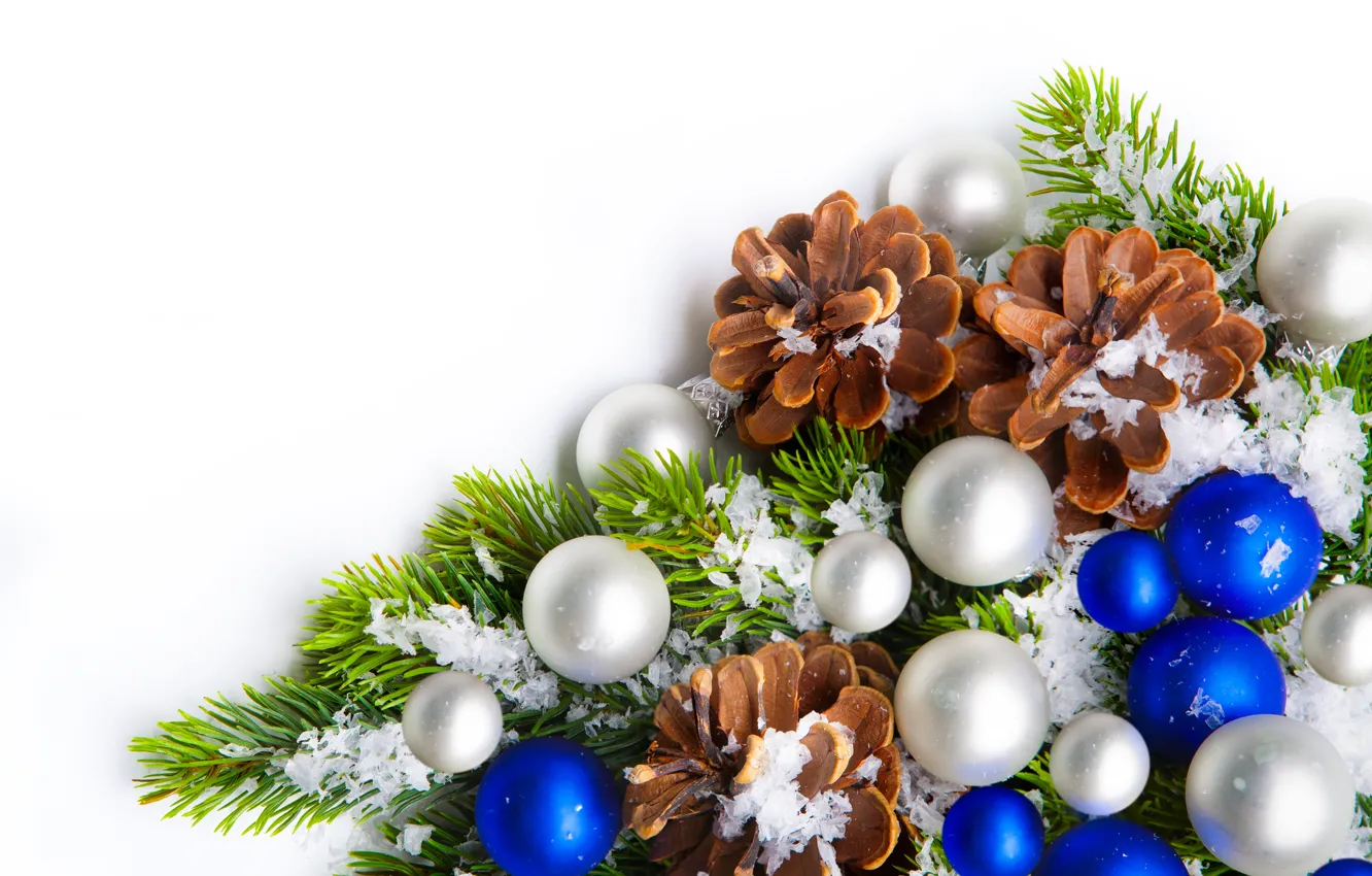Photo wallpaper snow, tree, bumps, Christmas decorations