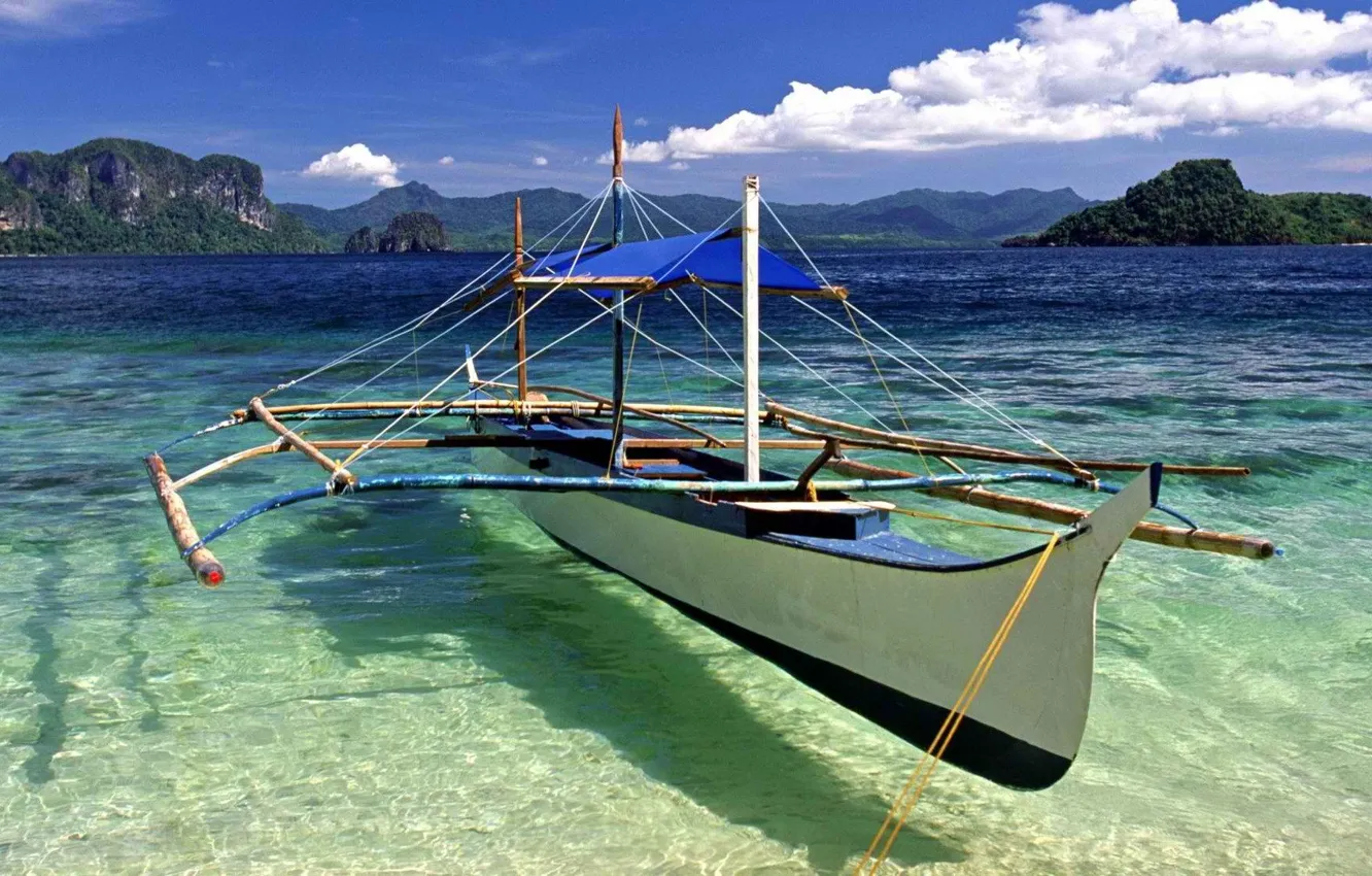 Photo wallpaper the ocean, coast, boat, Bay, sea, view, boat, Philippines