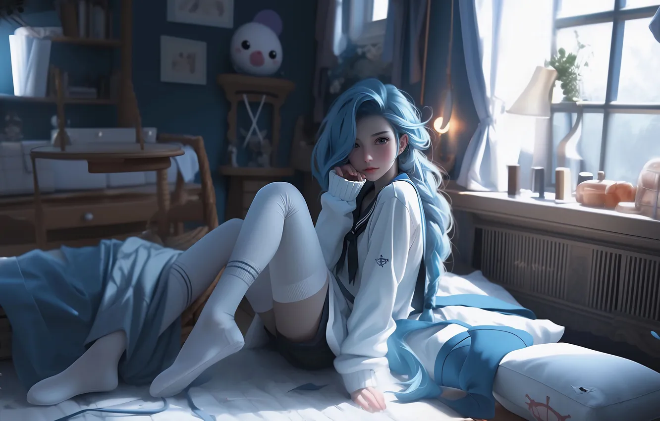 Photo wallpaper long hair, women, anime girls, AI Art