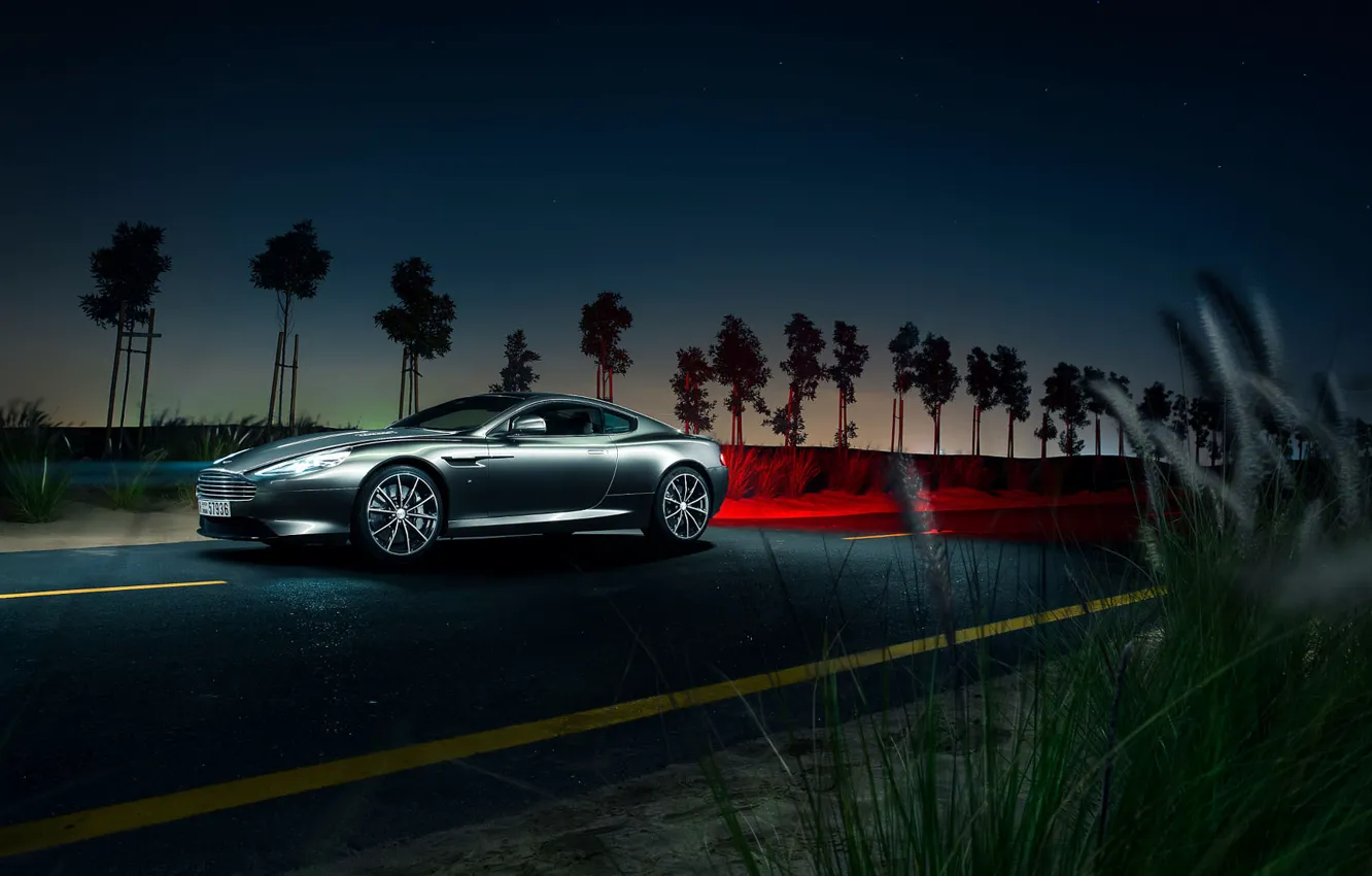 Photo wallpaper Aston Martin, Light, DB9, Front, Night, Supercar