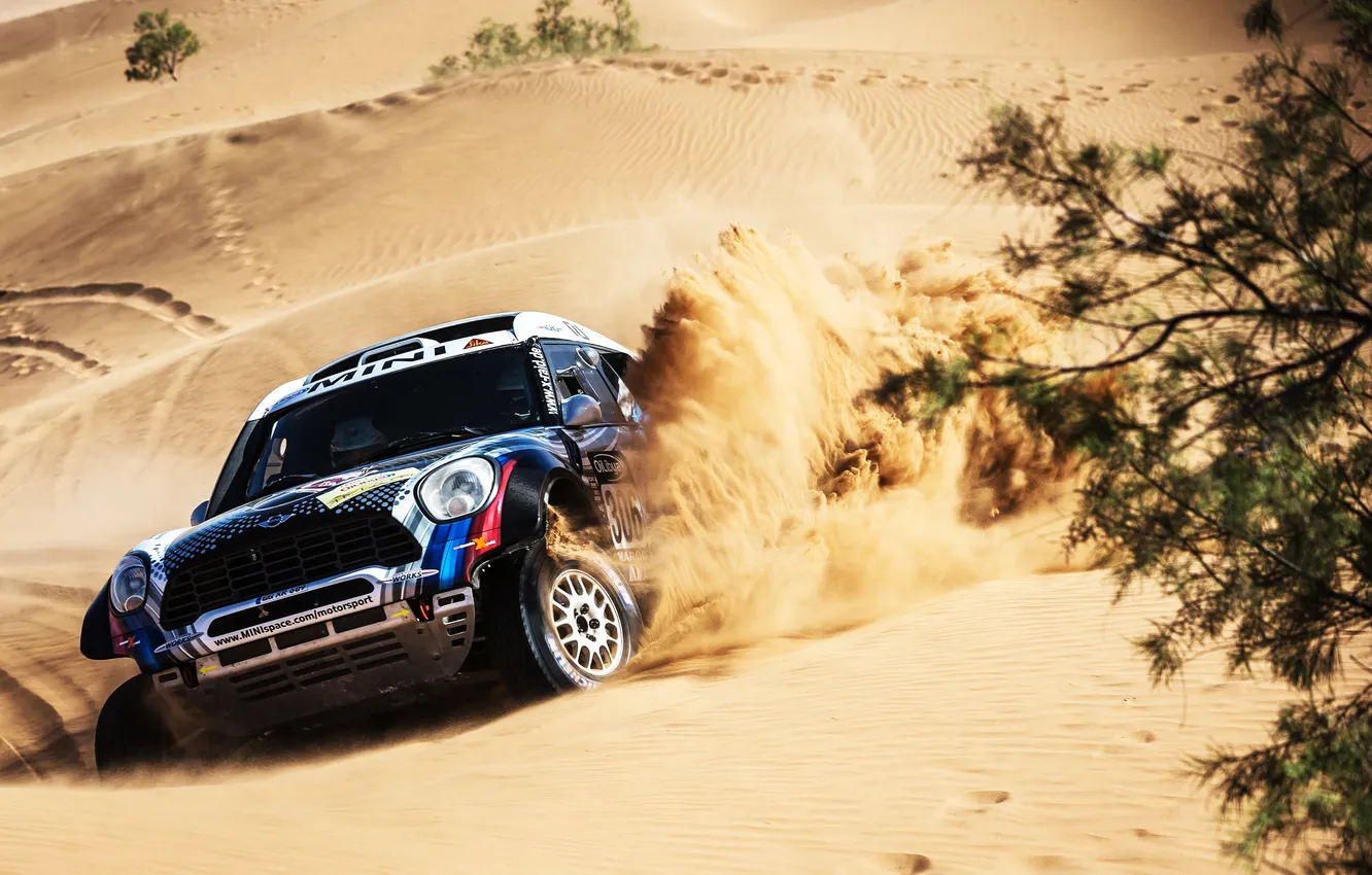 Photo wallpaper Mini, Black, Sport, Race, Lights, Mini Cooper, Dakar, SUV