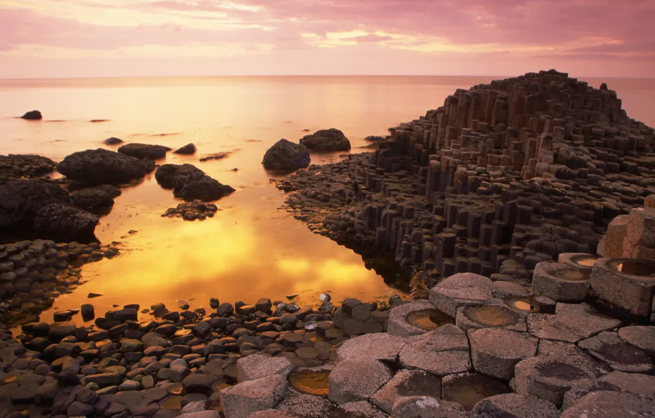 Photo wallpaper Northern Ireland, County Antrim, useway at Sunset