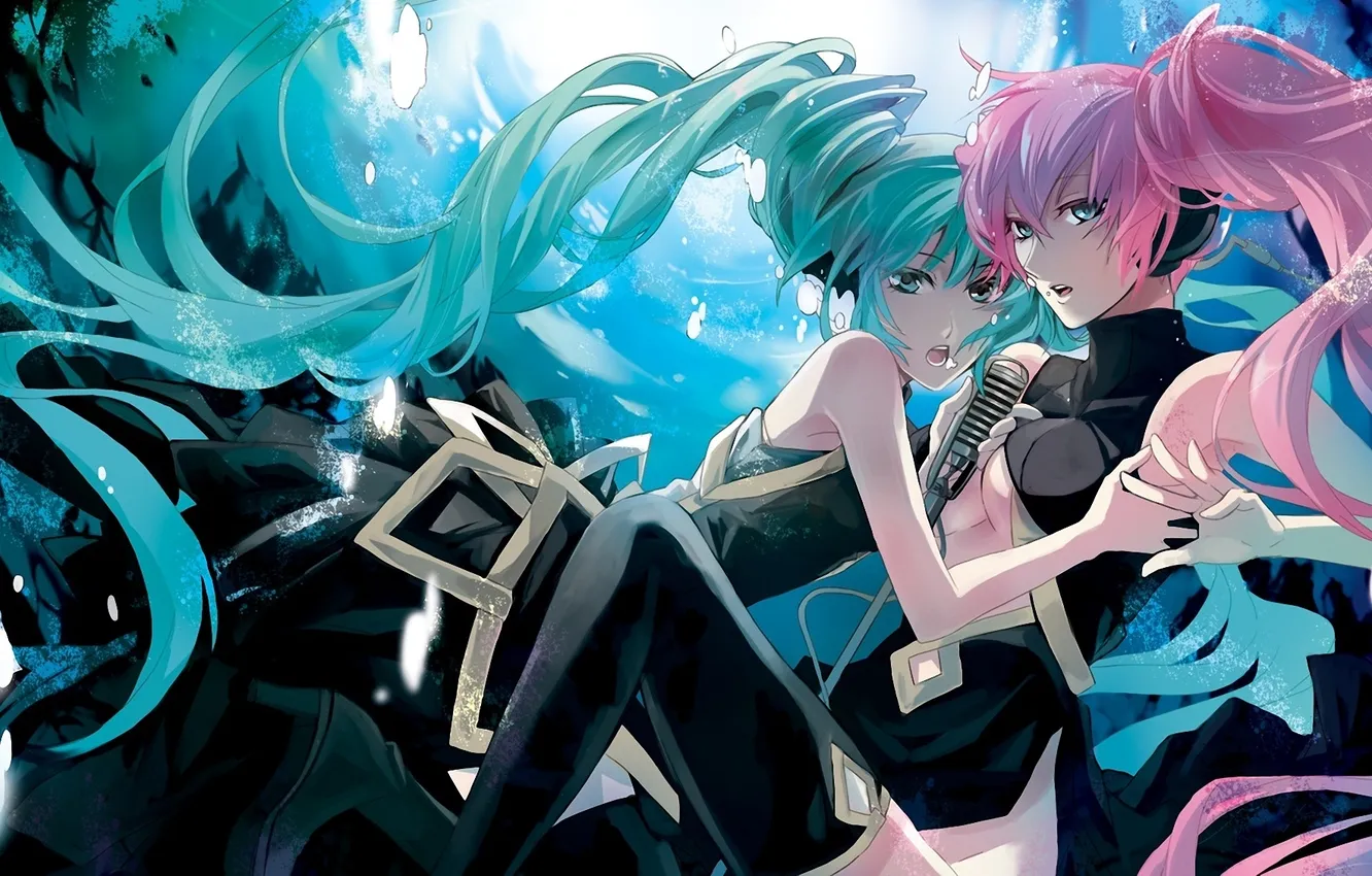 Photo wallpaper girl, abstraction, microphone, vocaloid, hatsune miku, megurine luka