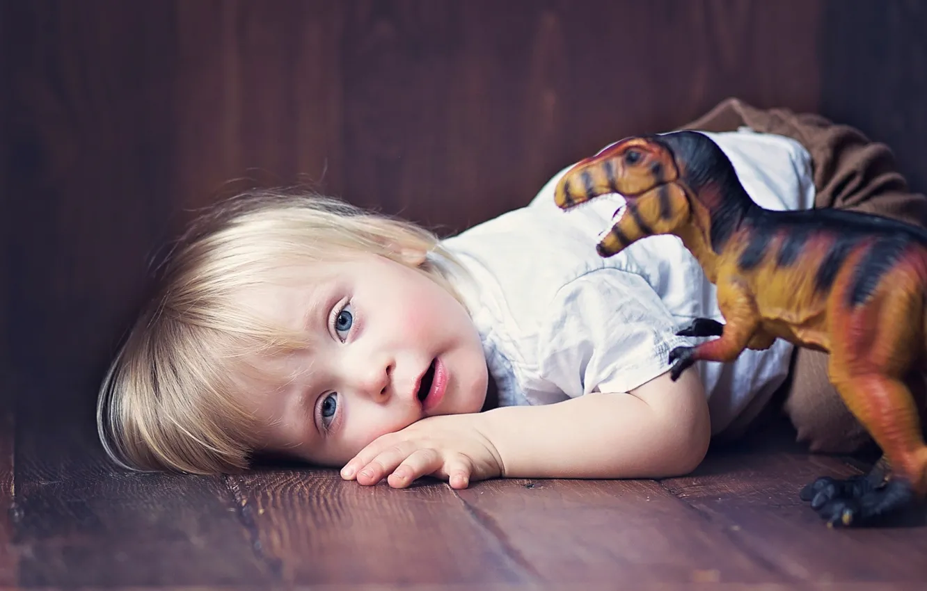 Photo wallpaper children, toy, Board, dinosaur, baby, floor, child