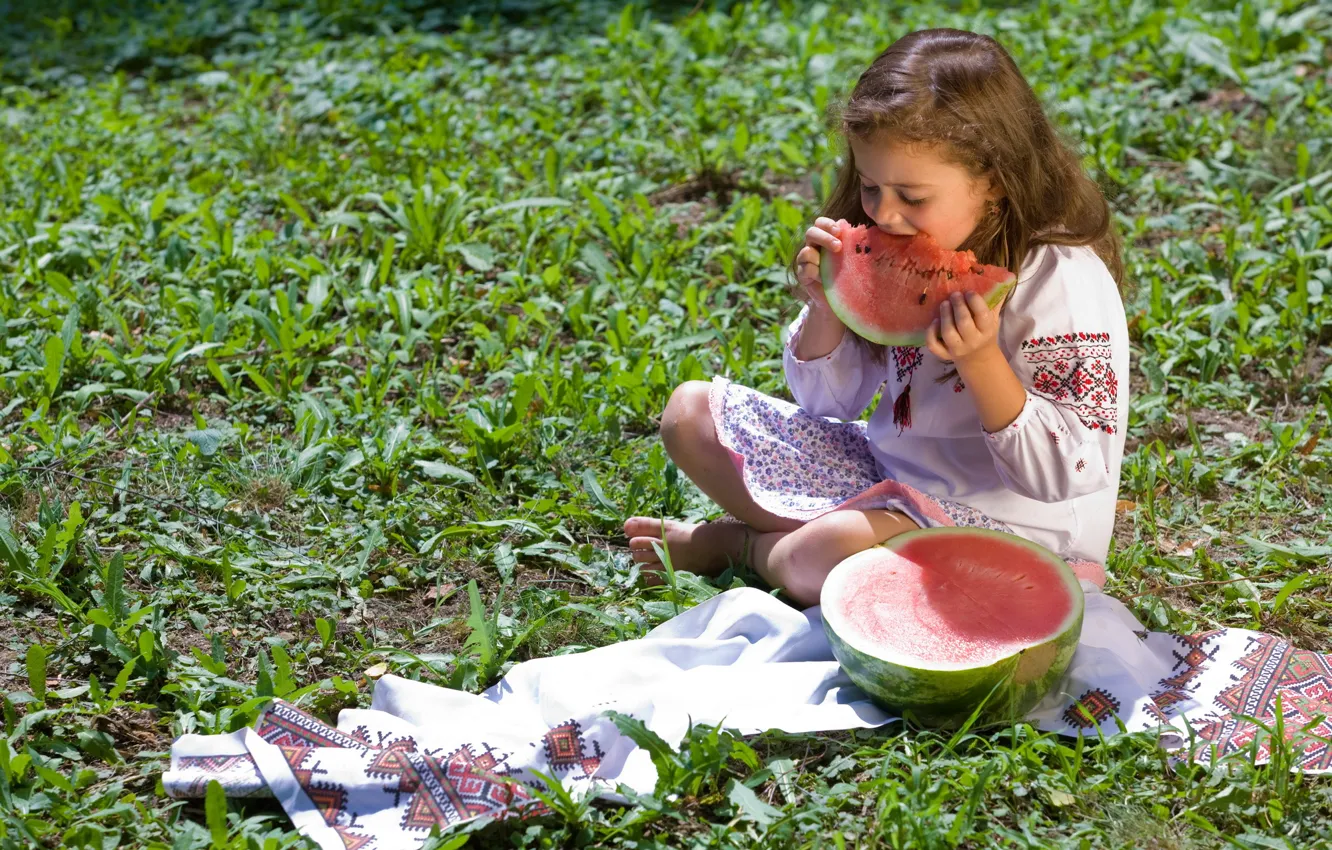 Photo wallpaper mood, watermelon, girl