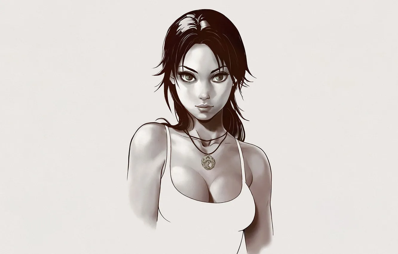 Photo wallpaper girl, portrait, pendant, black and white