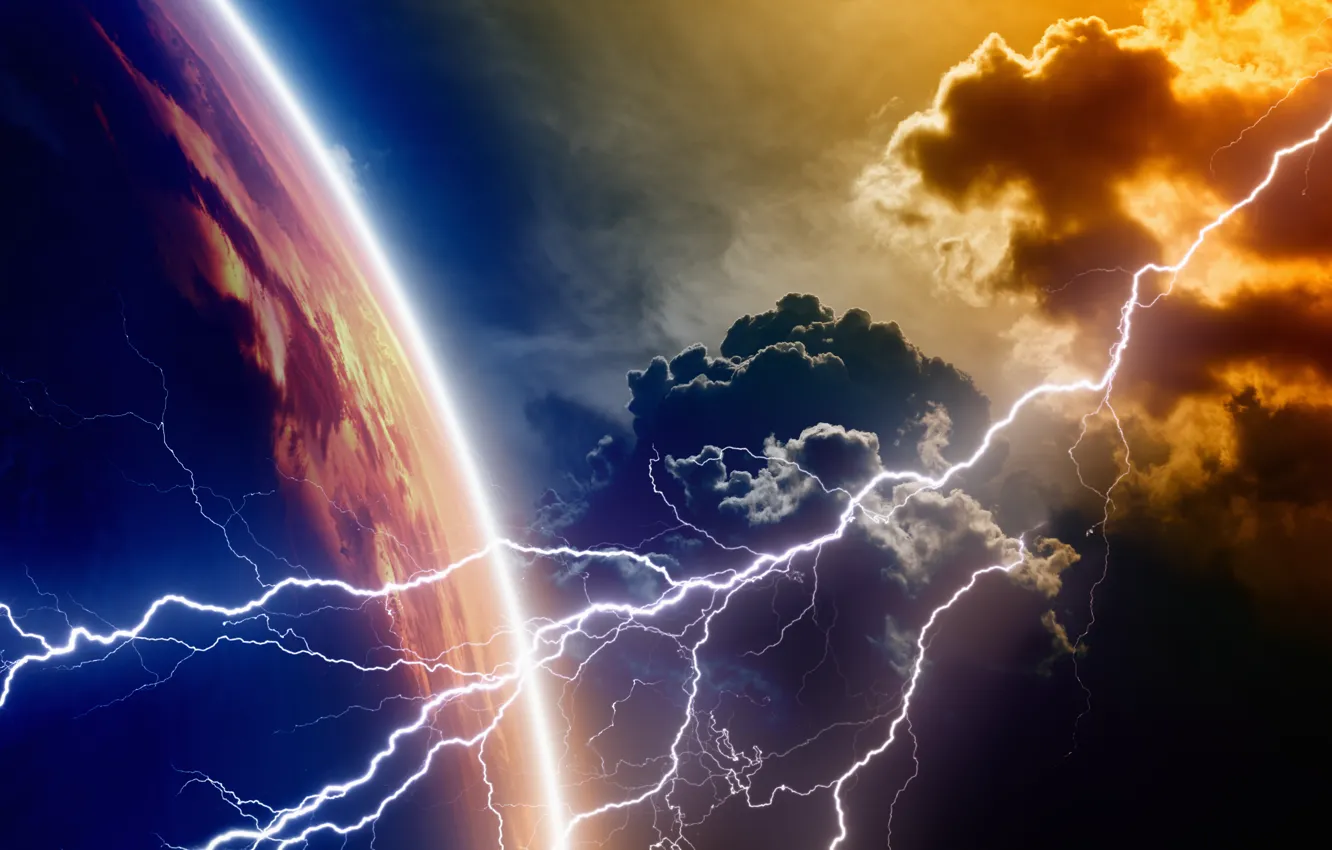 Photo wallpaper lightning, energy, planet, atmosphere