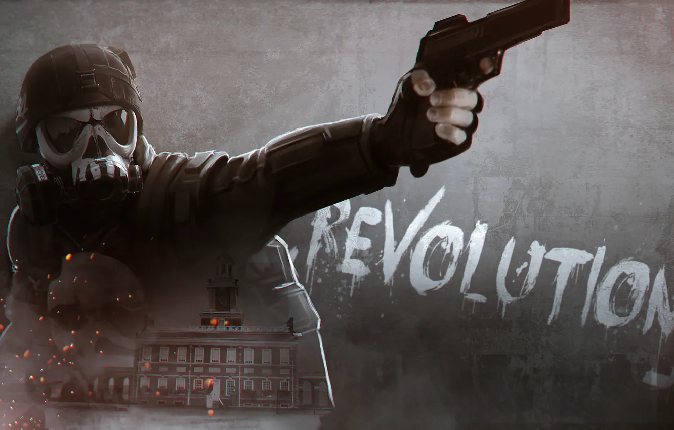 Photo wallpaper gun, soldiers, gas mask, helmet, male, revolution, Homefront: The Revolution